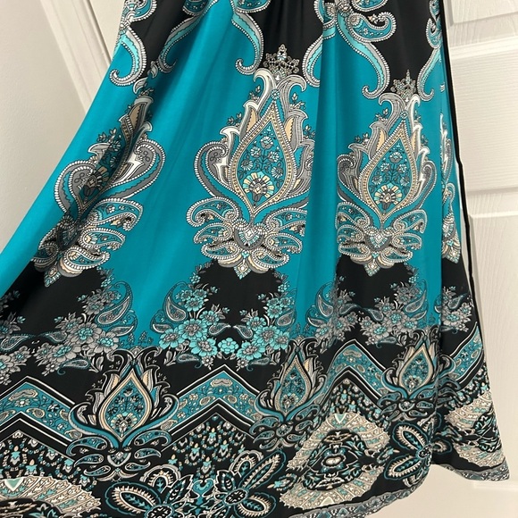 Femme de Carrière Black and Teal Paisley Dress, Sz L - Picture 9 of 10